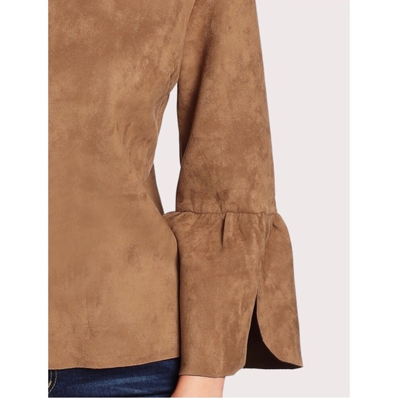 ‼️M LEFT‼️ Brown Flounce Suede Top - Picture 3 of 6